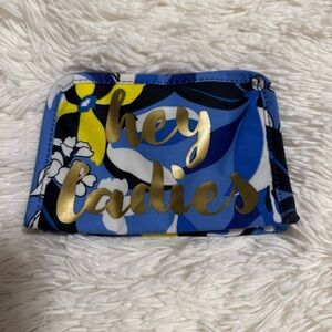 Draper James Blue & Gold Floral “hey ladies” Clutch Pouch Bag